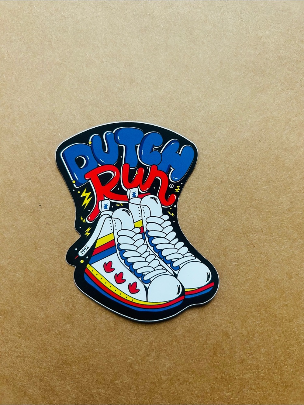 Dutch Bros blue red & white Dutch run sneakers sticker